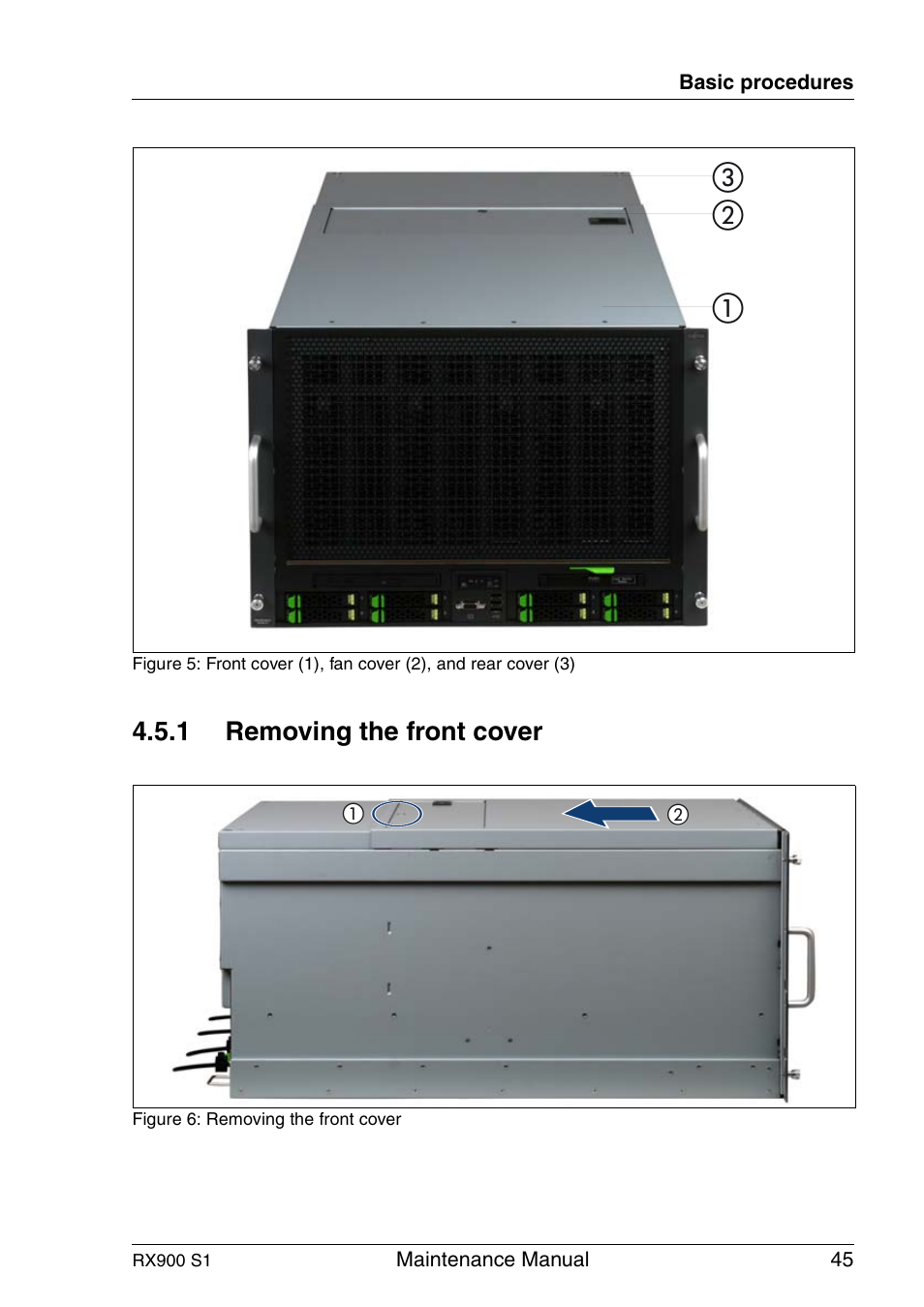 Removing the front cover, Figure 5, That c | FUJITSU PRIMERGY RX900 S1 User Manual | Page 45 / 368