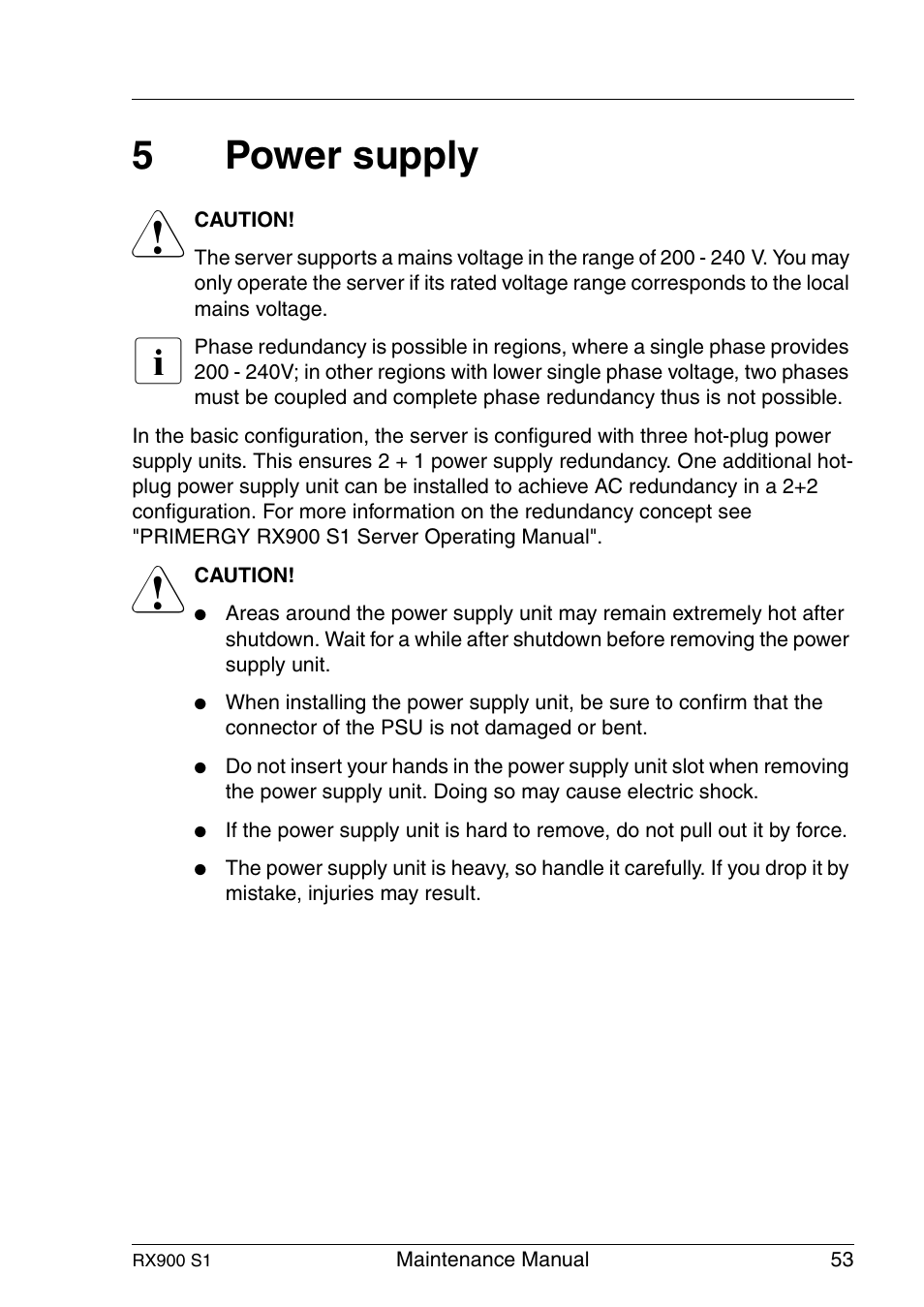 Power supply, 5power supply | FUJITSU PRIMERGY RX900 S1 User Manual | Page 53 / 368