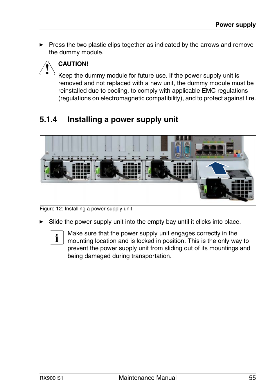 Installing a power supply unit | FUJITSU PRIMERGY RX900 S1 User Manual | Page 55 / 368