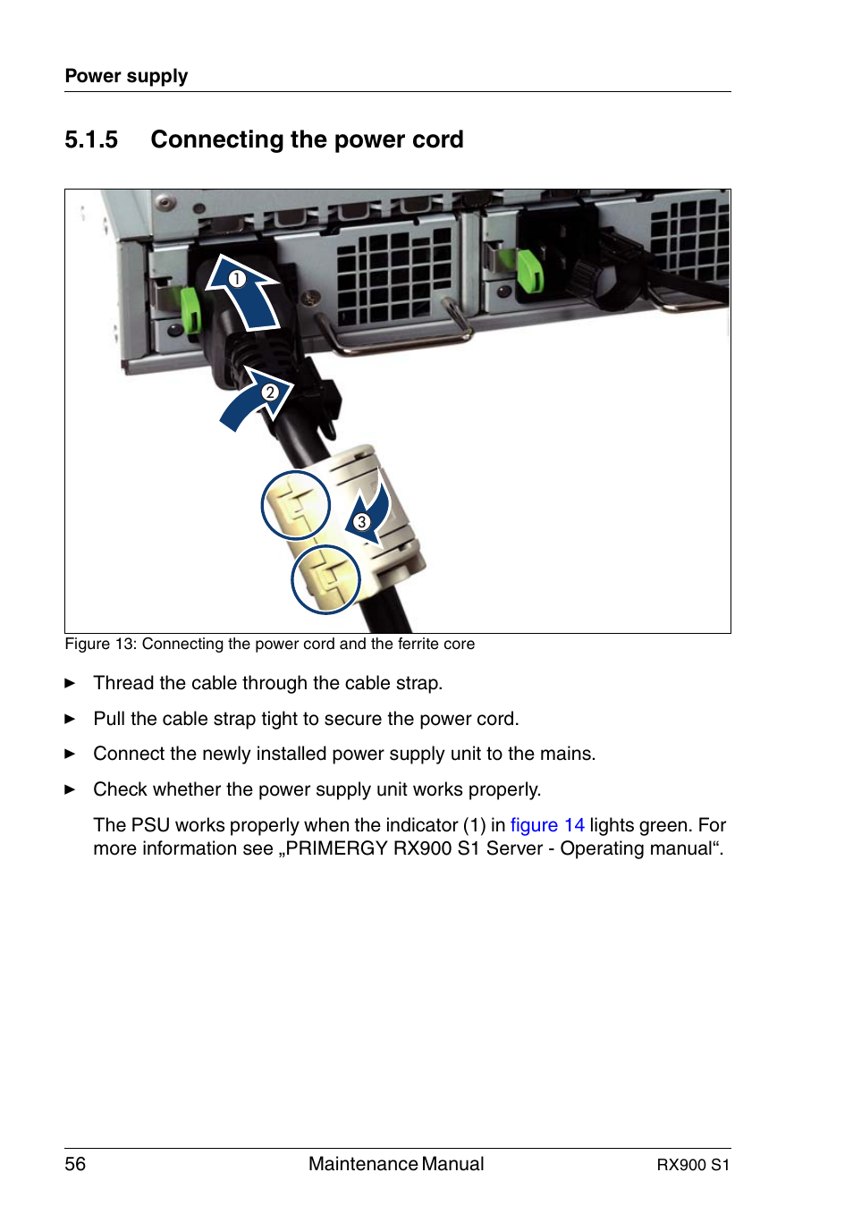 Connecting the power cord, 5 connecting the power cord | FUJITSU PRIMERGY RX900 S1 User Manual | Page 56 / 368