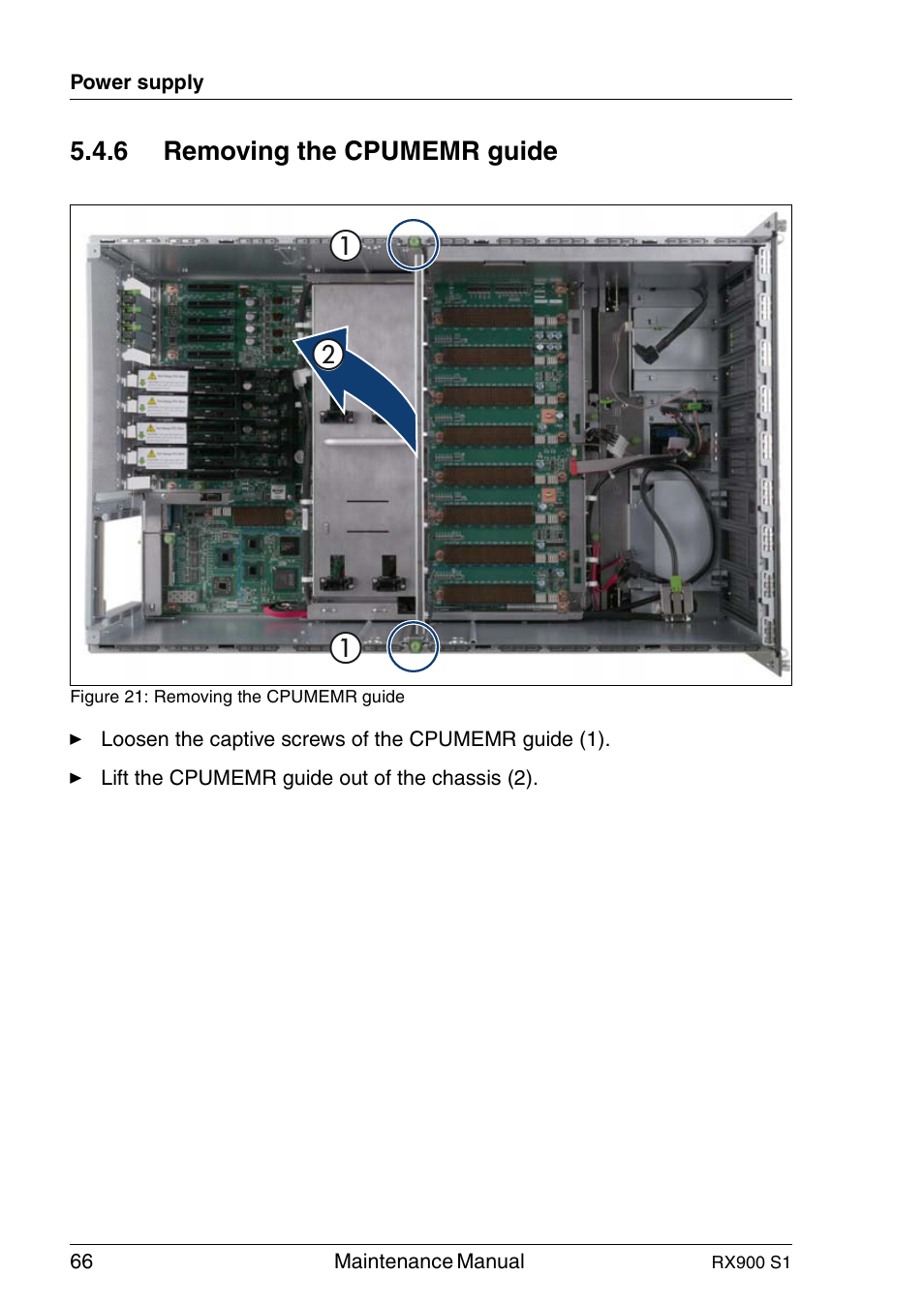 Removing the cpumemr guide | FUJITSU PRIMERGY RX900 S1 User Manual | Page 66 / 368
