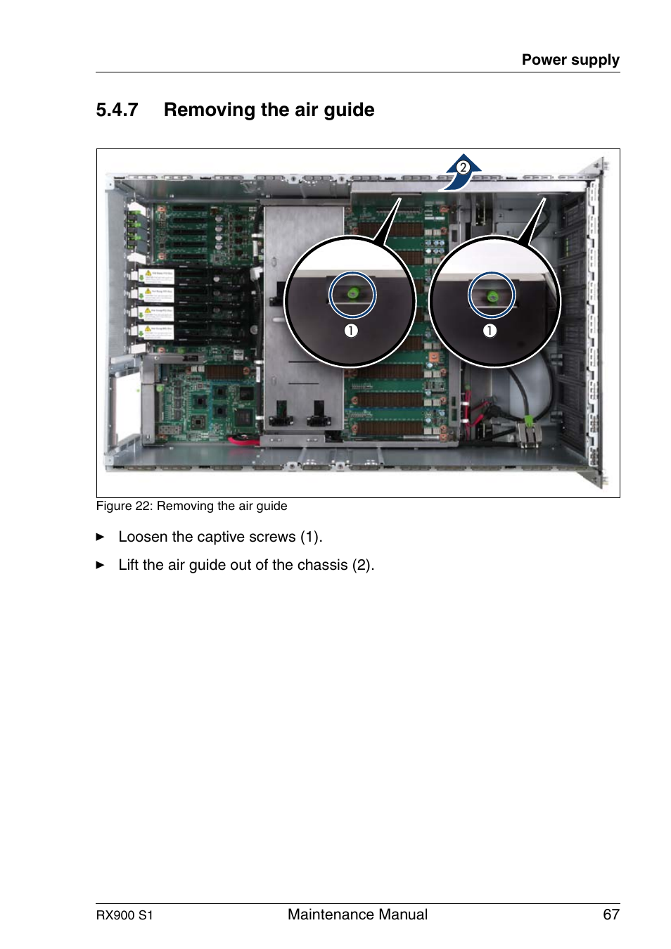 Removing the air guide, 7 removing the air guide | FUJITSU PRIMERGY RX900 S1 User Manual | Page 67 / 368