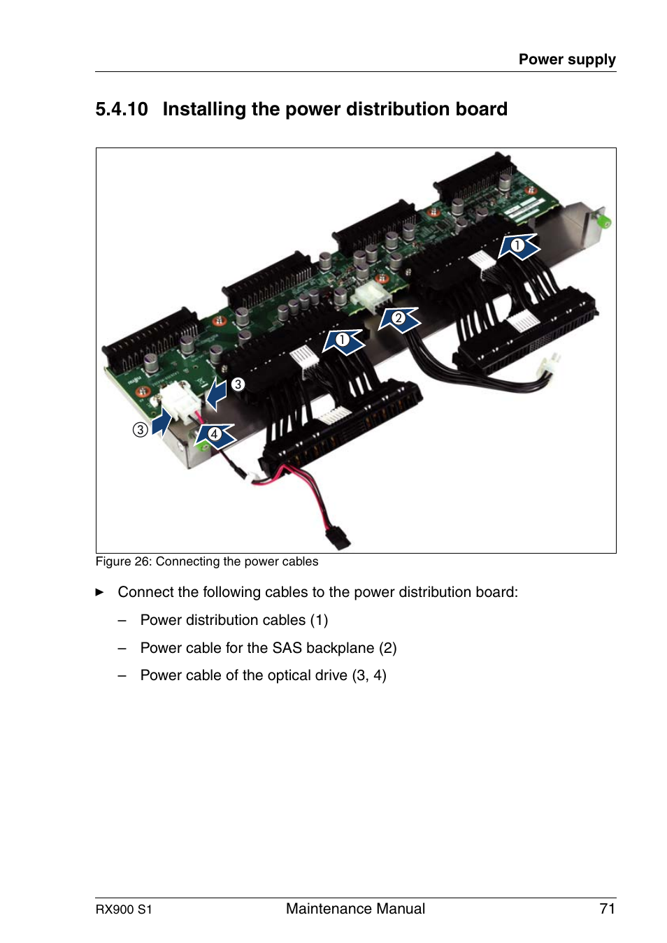 Installing the power distribution board, 10 installing the power distribution board | FUJITSU PRIMERGY RX900 S1 User Manual | Page 71 / 368