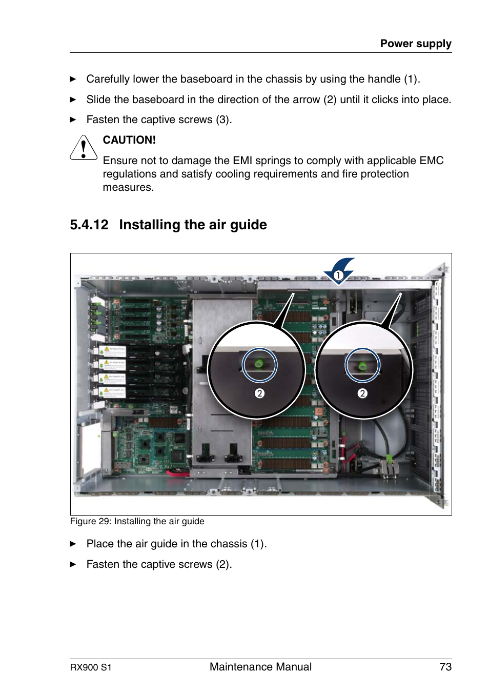 Installing the air guide, 12 installing the air guide | FUJITSU PRIMERGY RX900 S1 User Manual | Page 73 / 368