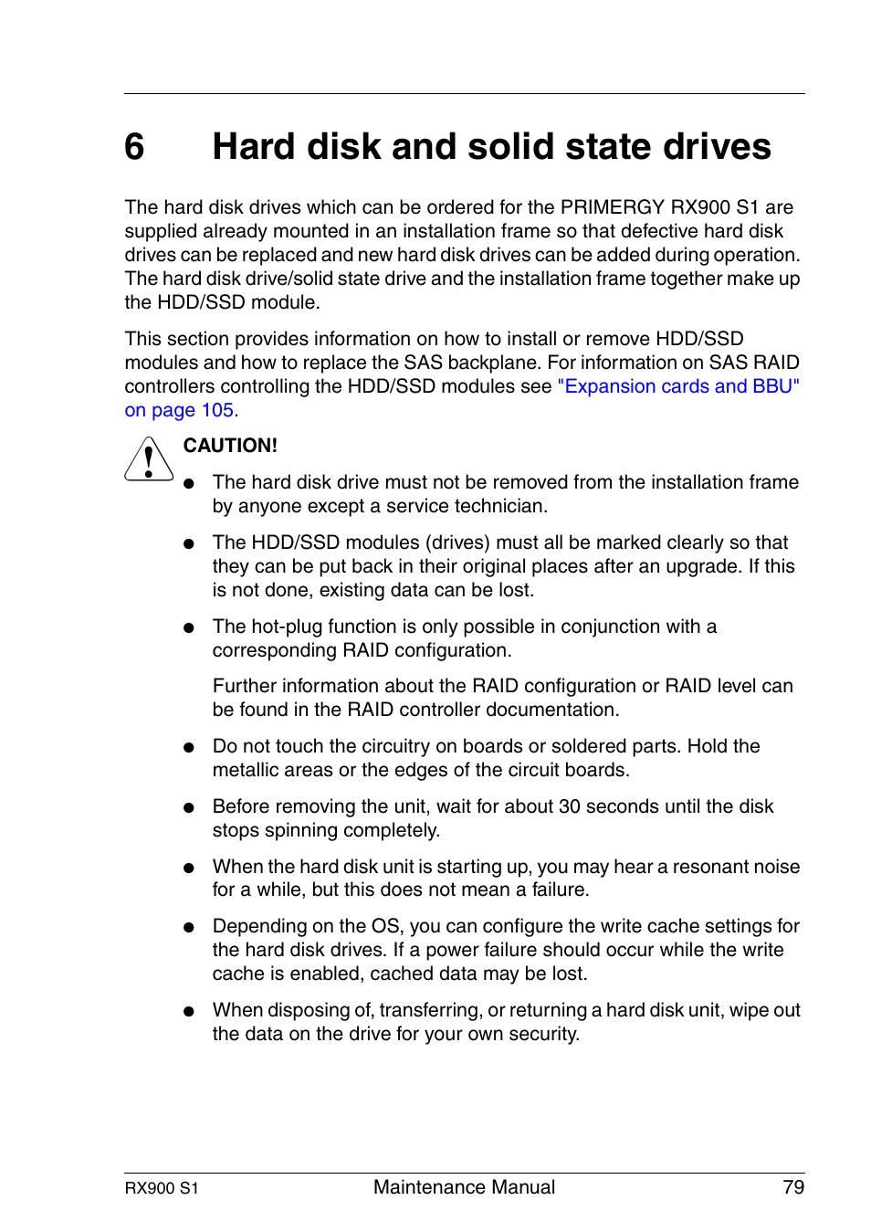 Hard disk and solid state drives, Hard disk and solid state, 6hard disk and solid state drives | FUJITSU PRIMERGY RX900 S1 User Manual | Page 79 / 368