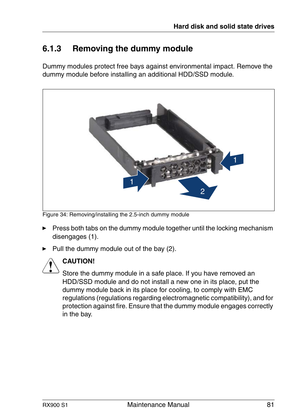 Removing the dummy module, 3 removing the dummy module | FUJITSU PRIMERGY RX900 S1 User Manual | Page 81 / 368