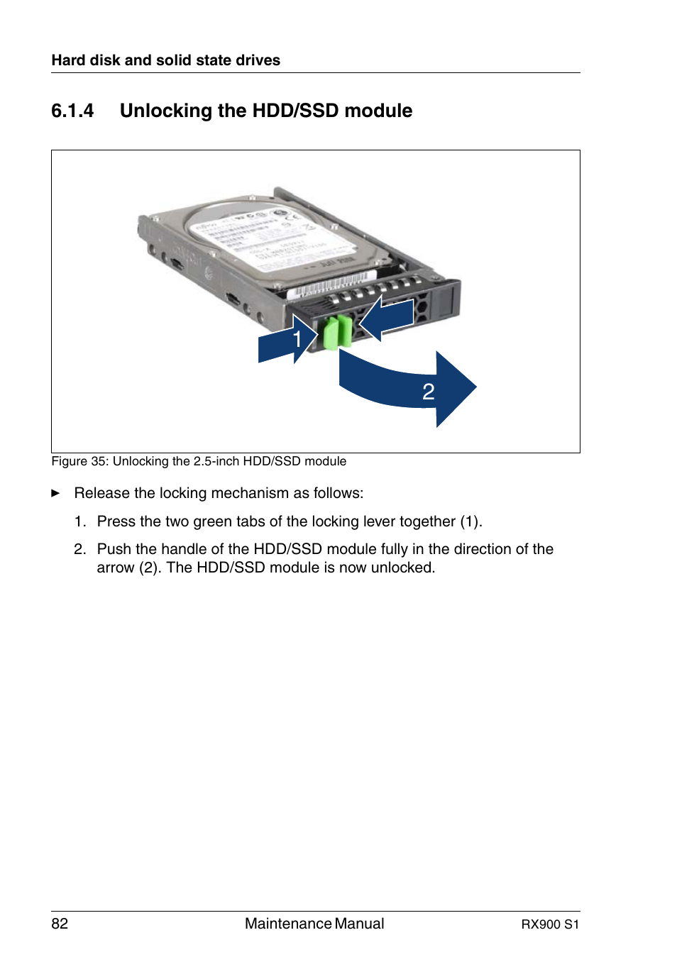 Unlocking the hdd/ssd module, 4 unlocking the hdd/ssd module | FUJITSU PRIMERGY RX900 S1 User Manual | Page 82 / 368