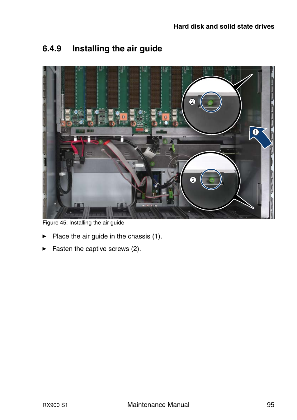 Installing the air guide, 9 installing the air guide | FUJITSU PRIMERGY RX900 S1 User Manual | Page 95 / 368