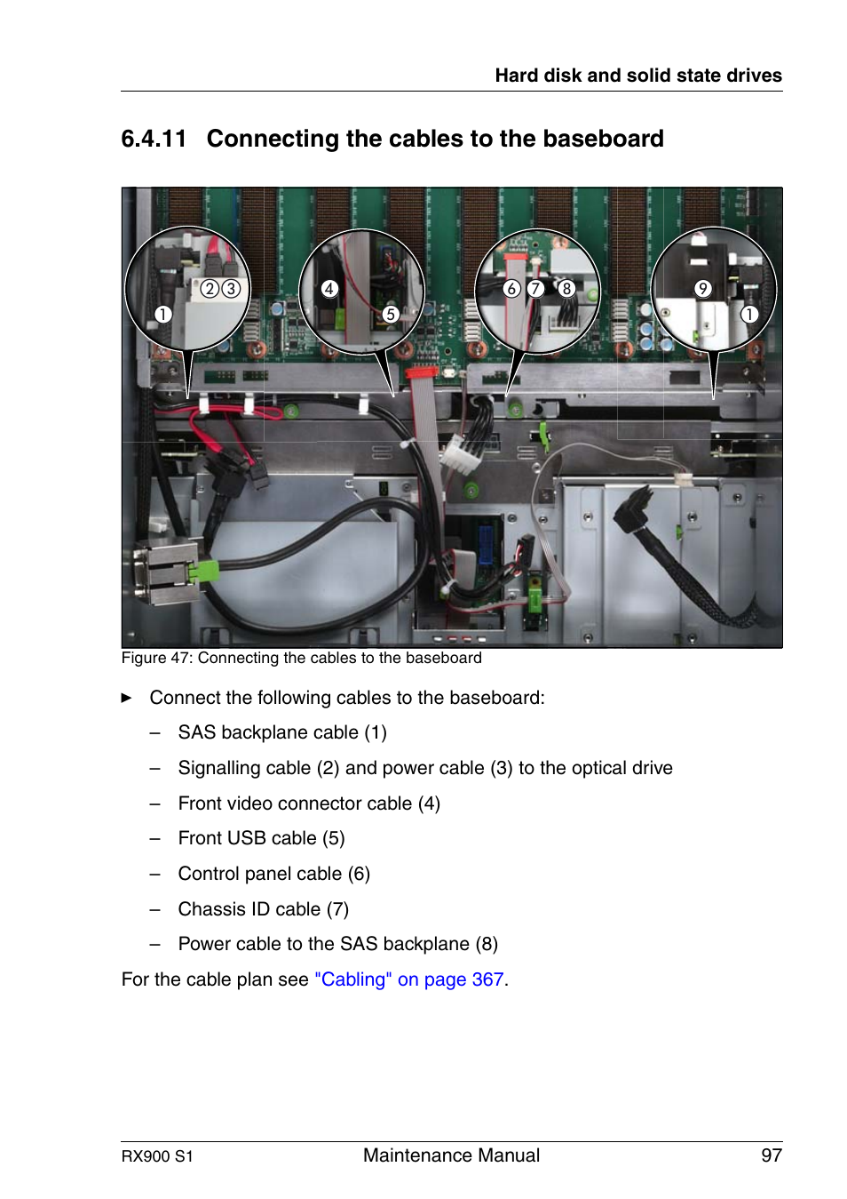 Connecting the cables to the baseboard, 11 connecting the cables to the baseboard | FUJITSU PRIMERGY RX900 S1 User Manual | Page 97 / 368