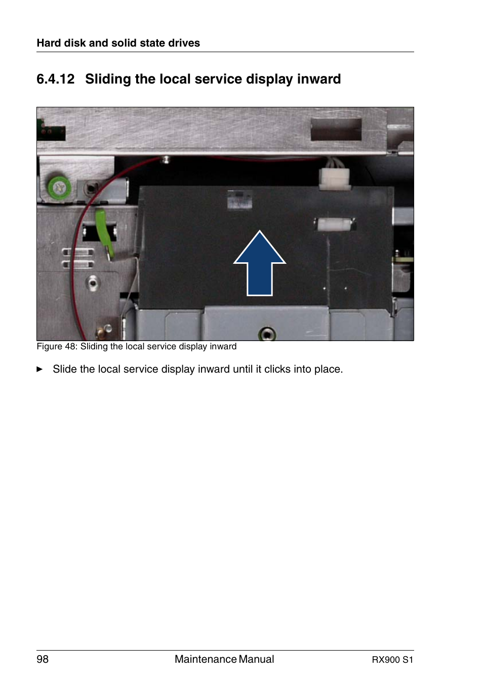 Sliding the local service display inward, 12 sliding the local service display inward | FUJITSU PRIMERGY RX900 S1 User Manual | Page 98 / 368