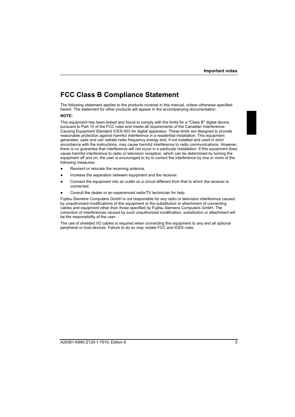 Fcc class b compliance statement | FUJITSU Siemens CELCIUS M/V/R User Manual | Page 13 / 92