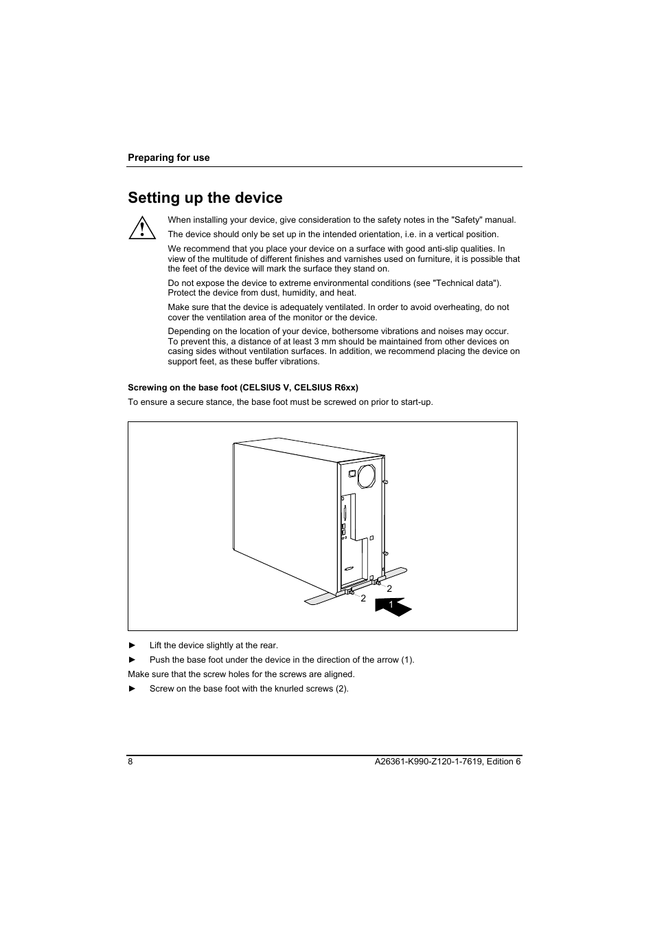 Setting up the device | FUJITSU Siemens CELCIUS M/V/R User Manual | Page 16 / 92