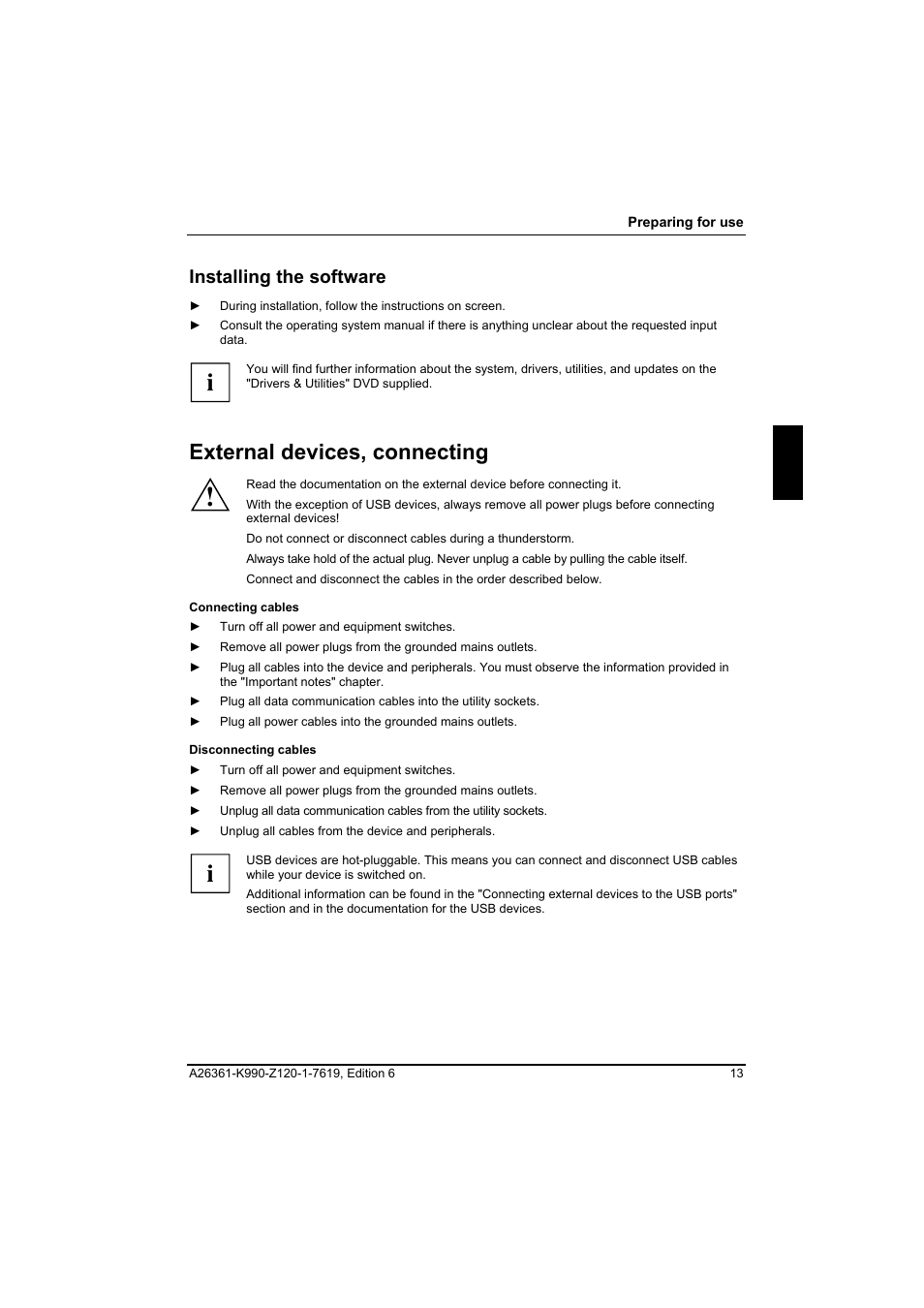 Installing the software, External devices, connecting | FUJITSU Siemens CELCIUS M/V/R User Manual | Page 21 / 92