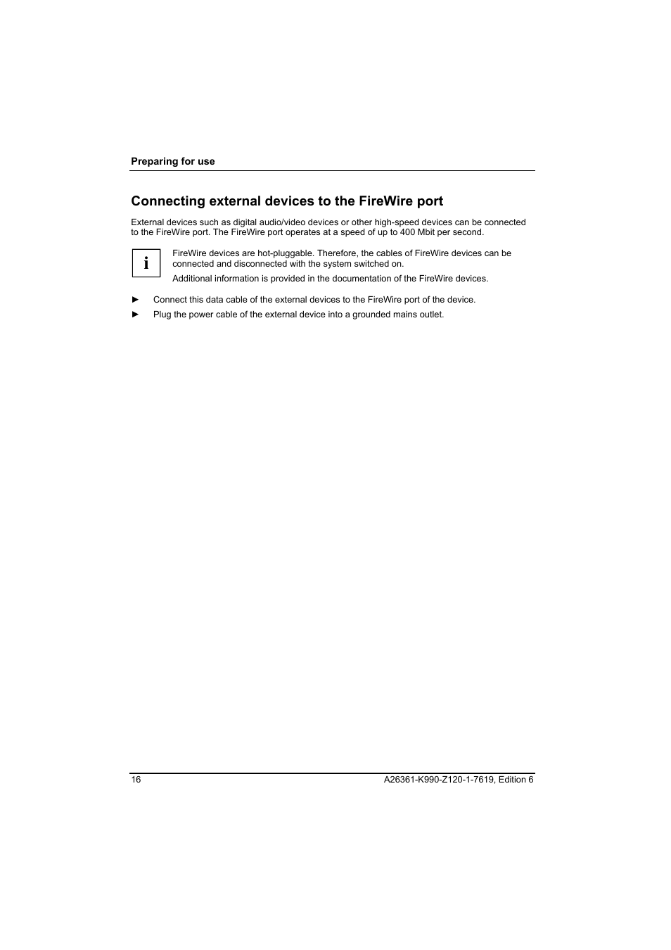 Connecting external devices to the firewire port | FUJITSU Siemens CELCIUS M/V/R User Manual | Page 24 / 92