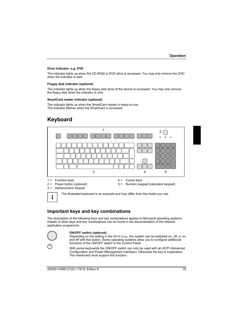 Keyboard, Important keys and key combinations | FUJITSU Siemens CELCIUS M/V/R User Manual | Page 27 / 92