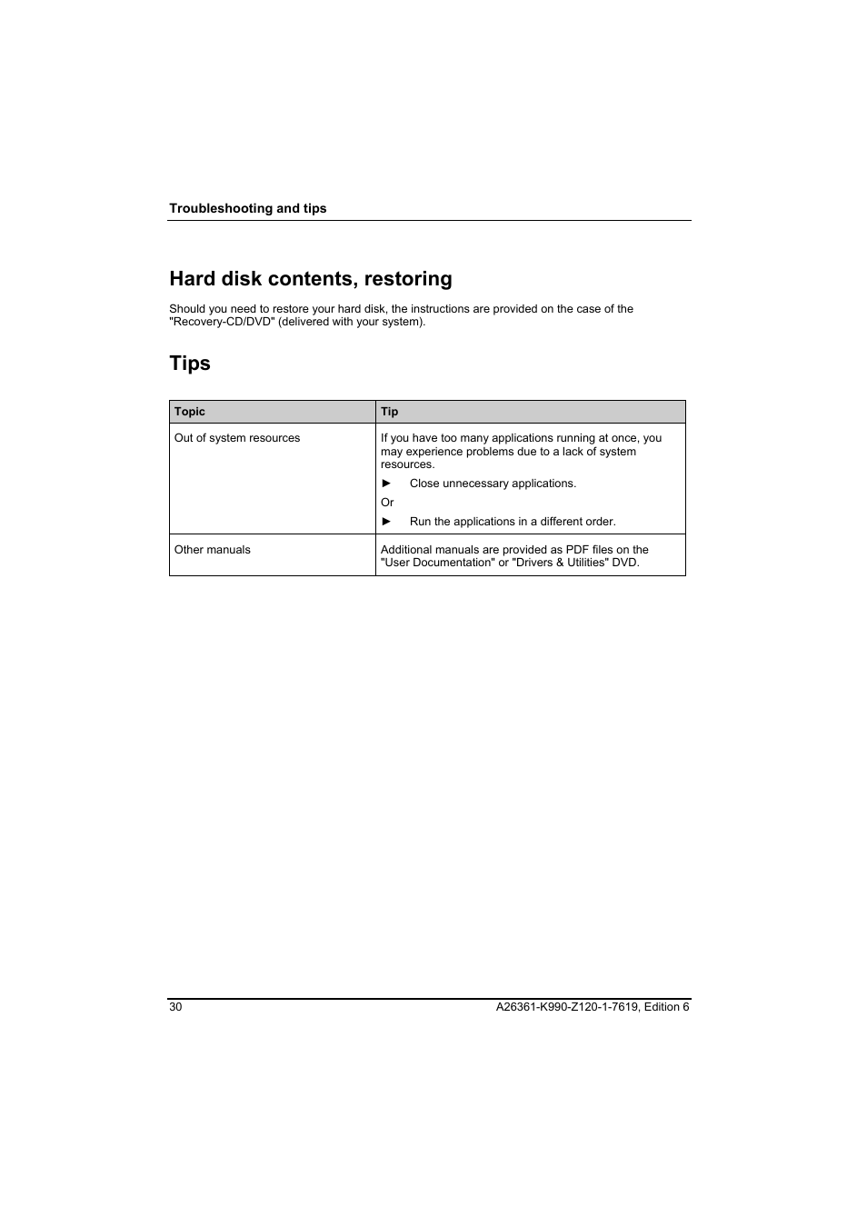 Hard disk contents, restoring, Tips | FUJITSU Siemens CELCIUS M/V/R User Manual | Page 38 / 92