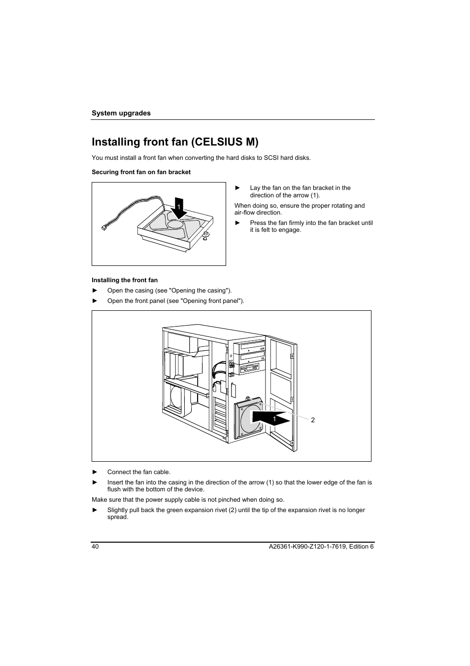 Installing front fan (celsius m) | FUJITSU Siemens CELCIUS M/V/R User Manual | Page 48 / 92