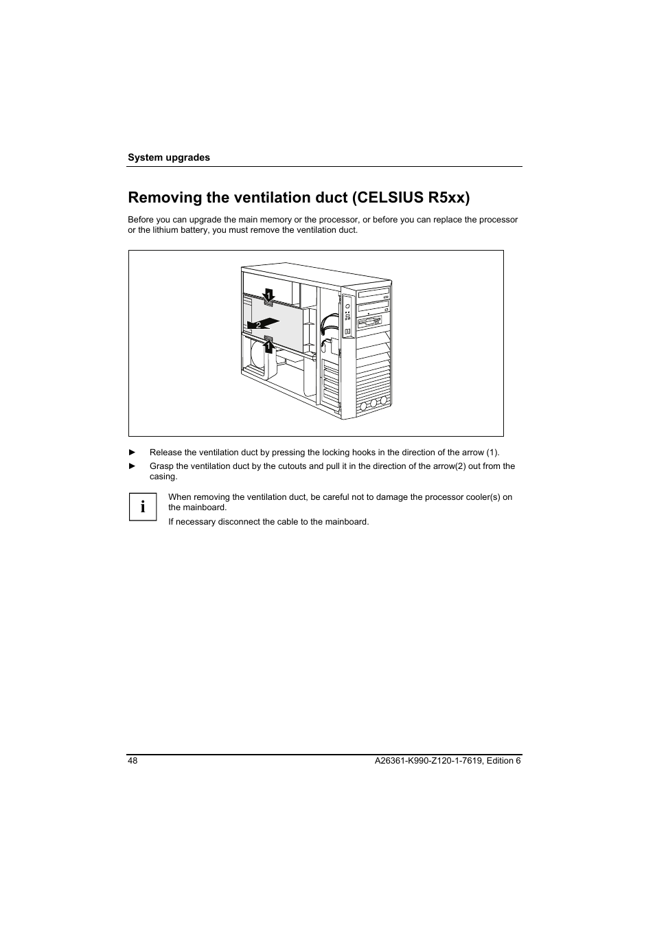 Removing the ventilation duct (celsius r5xx) | FUJITSU Siemens CELCIUS M/V/R User Manual | Page 56 / 92