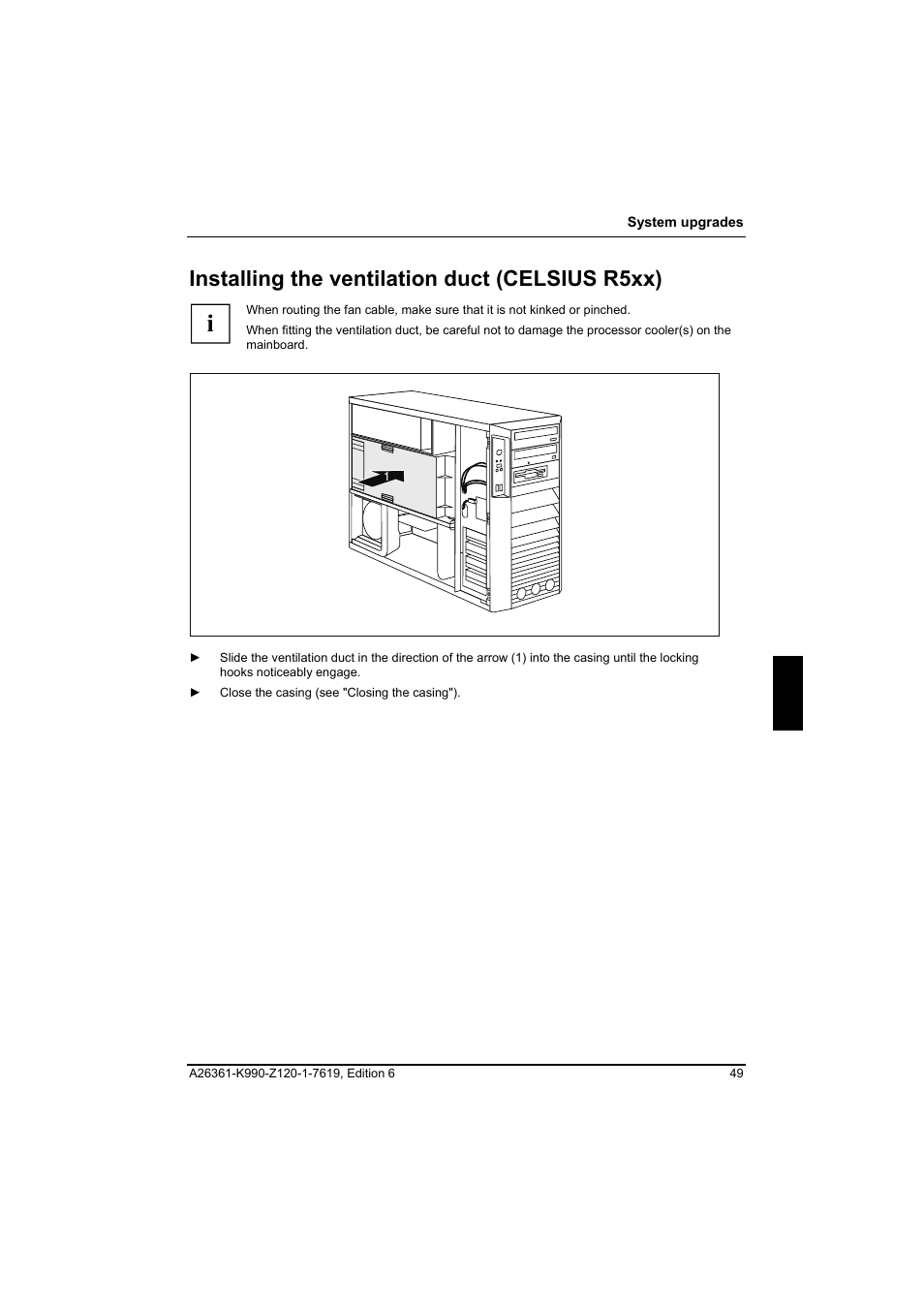 Installing the ventilation duct (celsius r5xx) | FUJITSU Siemens CELCIUS M/V/R User Manual | Page 57 / 92