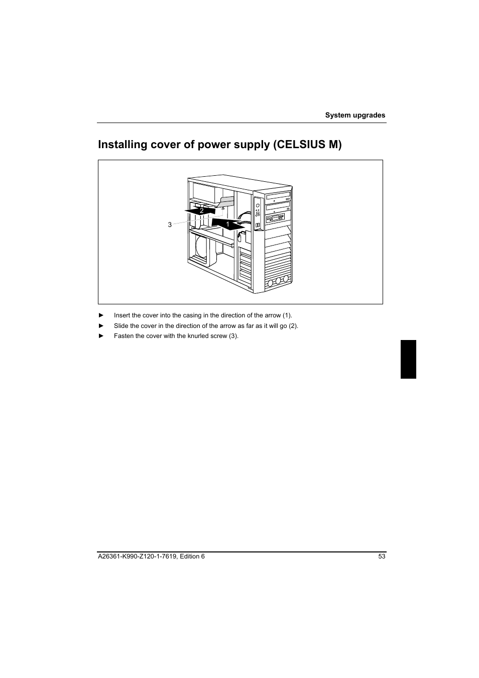Installing cover of power supply (celsius m) | FUJITSU Siemens CELCIUS M/V/R User Manual | Page 61 / 92