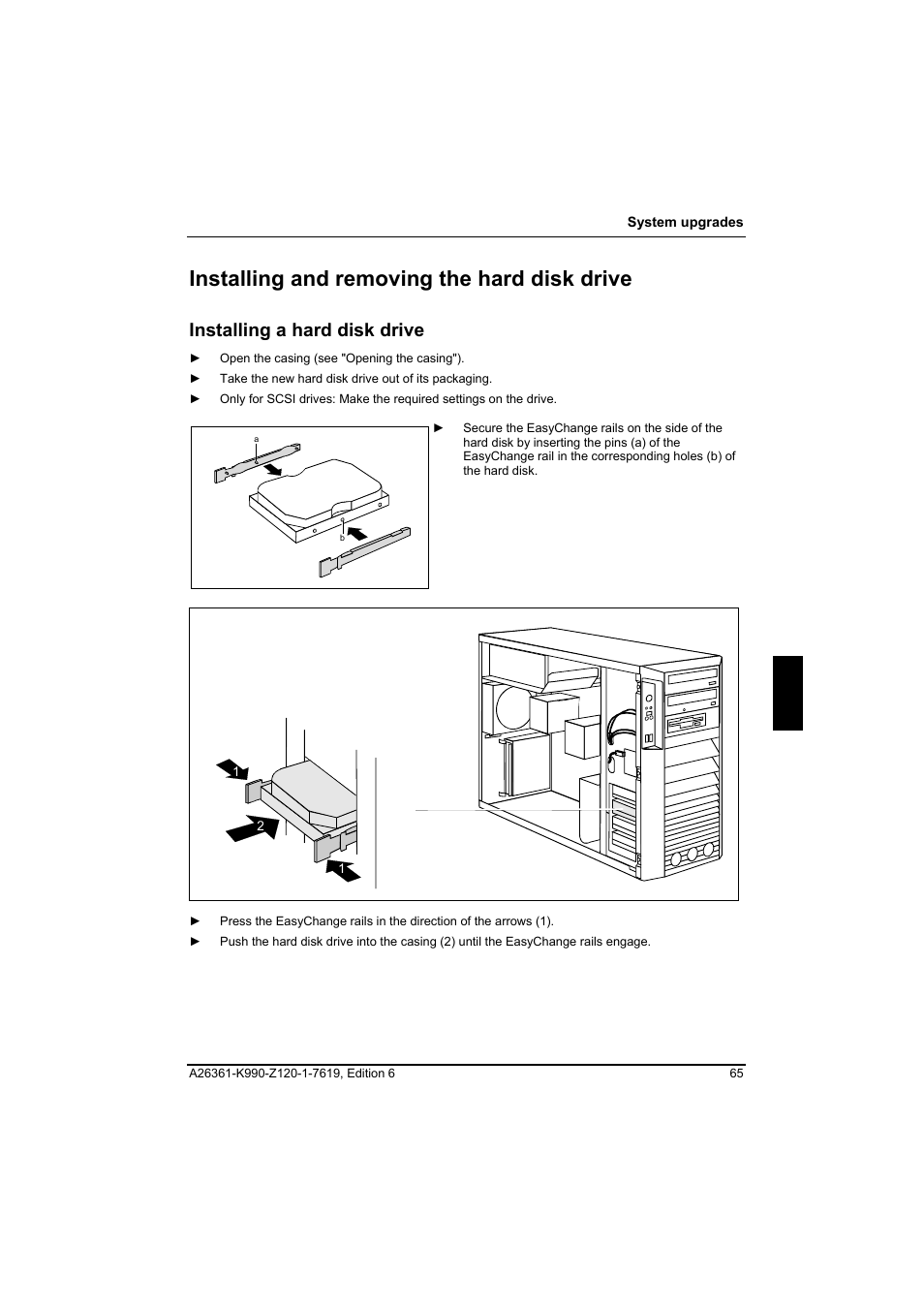 Installing and removing the hard disk drive, Installing a hard disk drive | FUJITSU Siemens CELCIUS M/V/R User Manual | Page 73 / 92