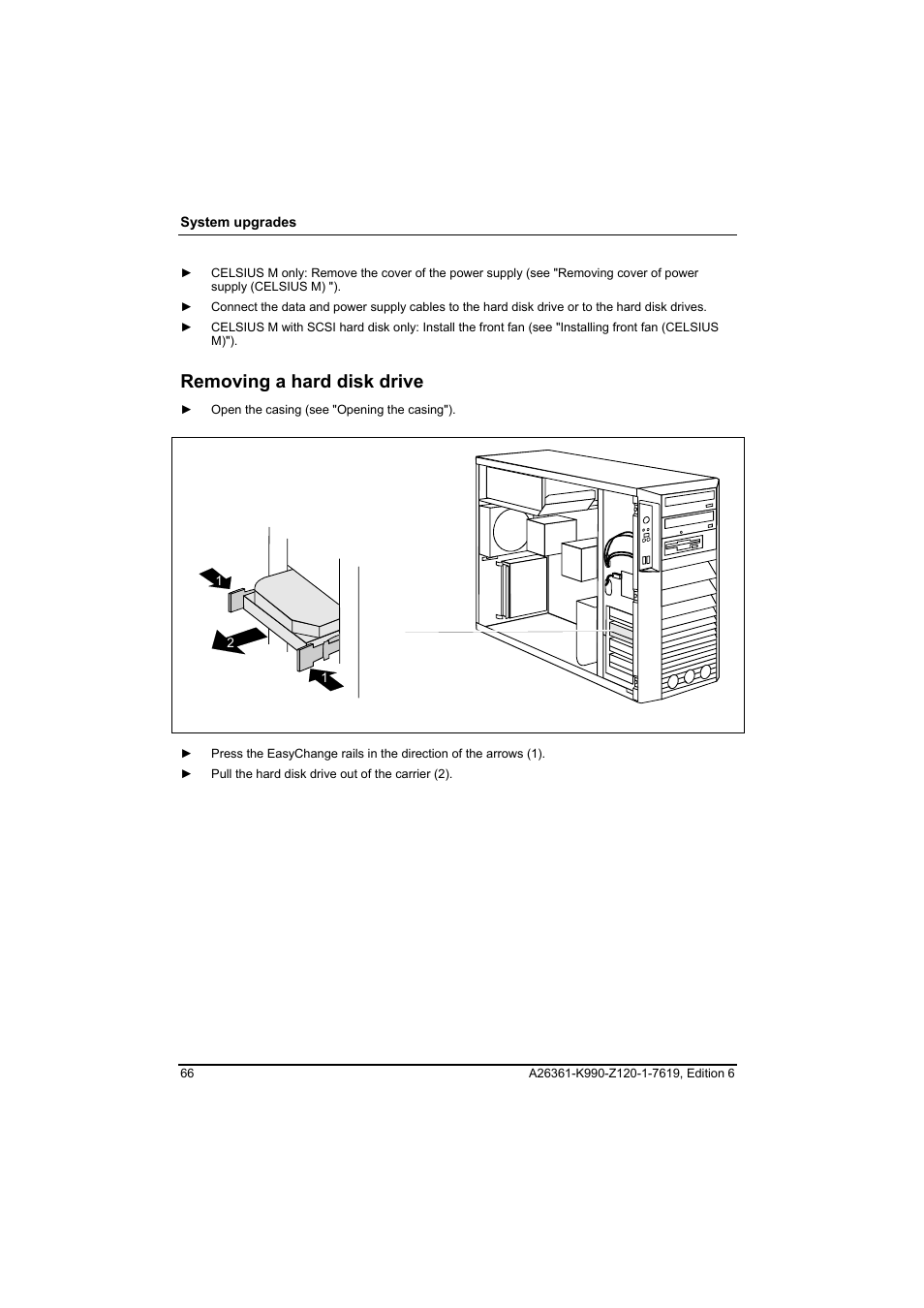 Removing a hard disk drive | FUJITSU Siemens CELCIUS M/V/R User Manual | Page 74 / 92