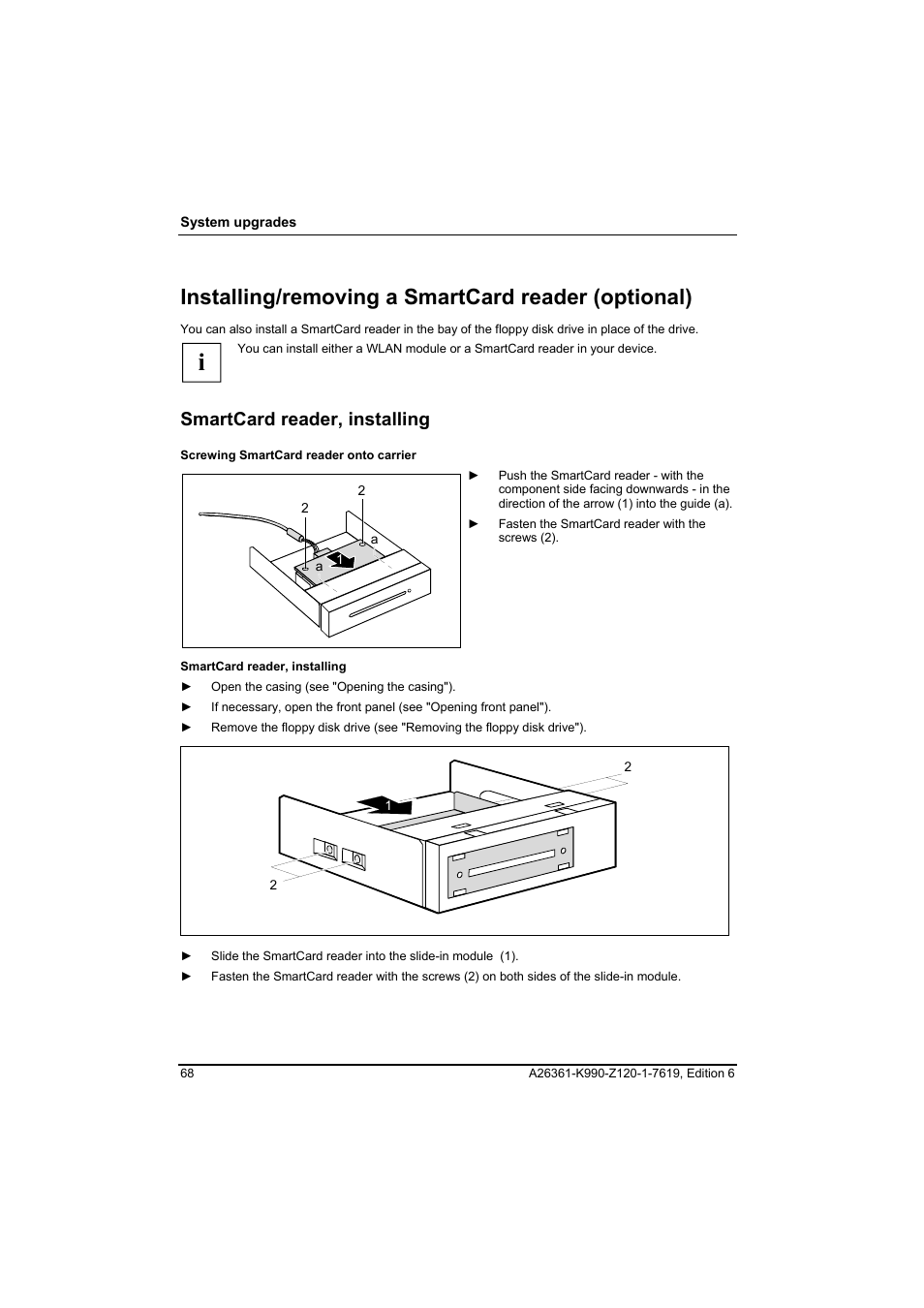 Installing/removing a smartcard reader (optional), Smartcard reader, installing | FUJITSU Siemens CELCIUS M/V/R User Manual | Page 76 / 92