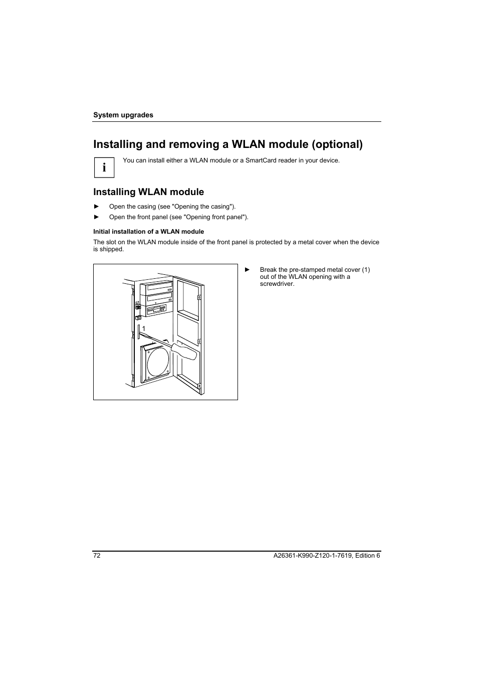 Installing and removing a wlan module (optional), Installing wlan module | FUJITSU Siemens CELCIUS M/V/R User Manual | Page 80 / 92