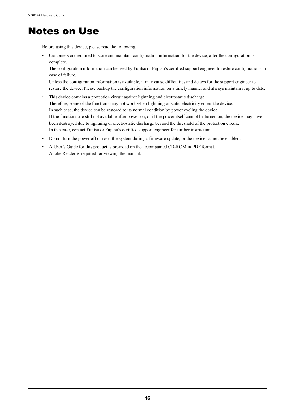 Notes on use | FUJITSU XG0224 User Manual | Page 16 / 47