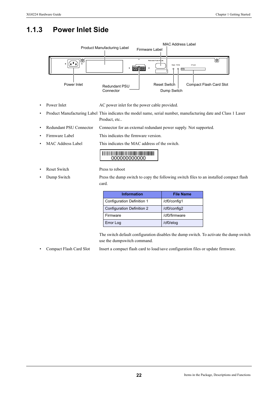 3 power inlet side, Power inlet side | FUJITSU XG0224 User Manual | Page 22 / 47