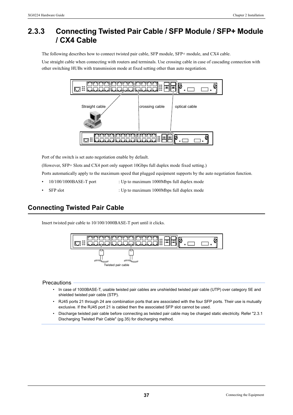 Connecting twisted pair cable | FUJITSU XG0224 User Manual | Page 37 / 47