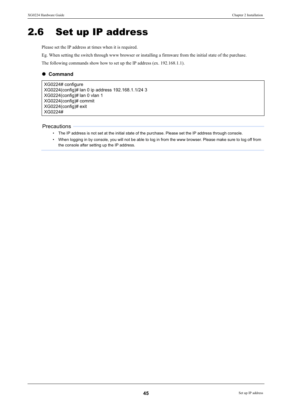 6 set up ip address, Set up ip address | FUJITSU XG0224 User Manual | Page 45 / 47