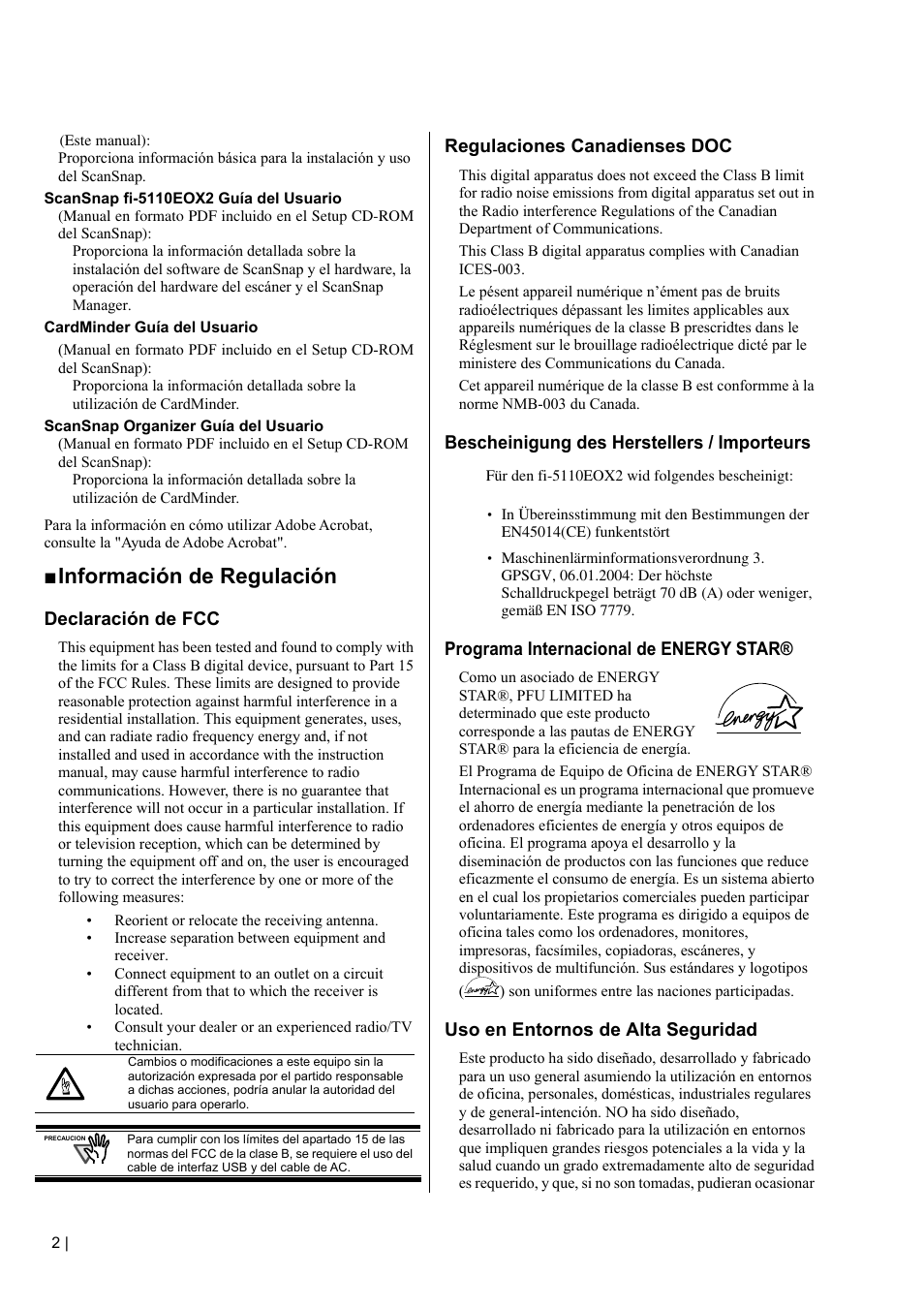 Información de regulación | FUJITSU fi-5110EOX2 User Manual | Page 106 / 130