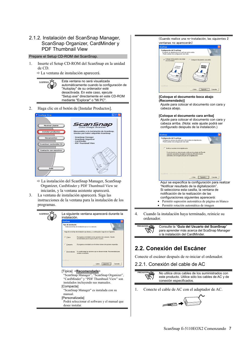 Conexión del escáner, Conexión del cable de ac | FUJITSU fi-5110EOX2 User Manual | Page 111 / 130