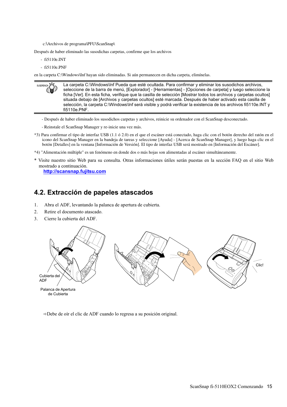 Extracción de papeles atascados | FUJITSU fi-5110EOX2 User Manual | Page 119 / 130