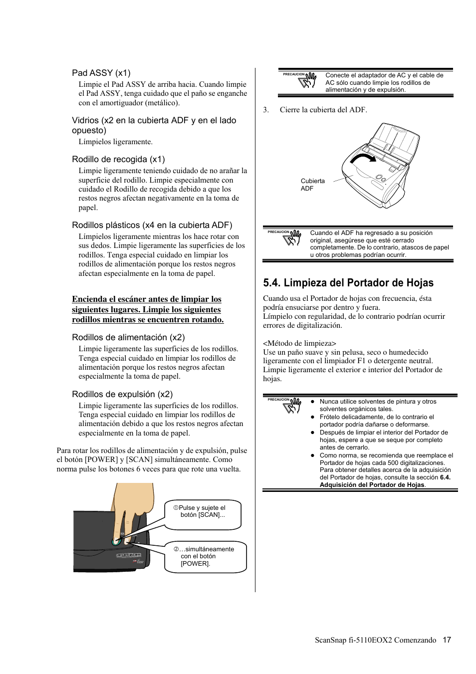 Limpieza del portador de hojas | FUJITSU fi-5110EOX2 User Manual | Page 121 / 130