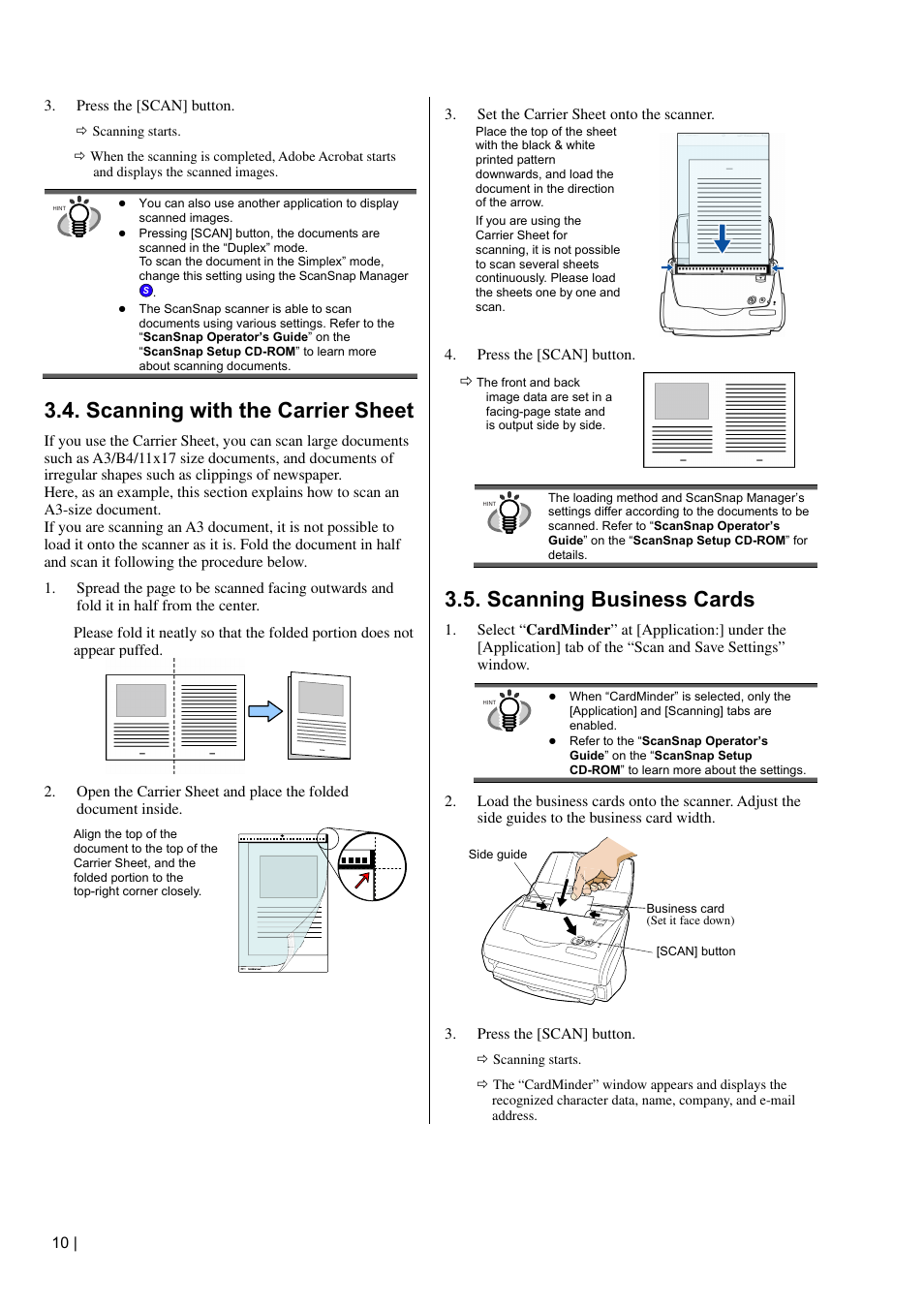 Scanning with the carrier sheet, Scanning business cards | FUJITSU fi-5110EOX2 User Manual | Page 14 / 130