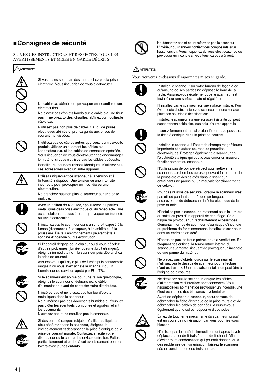 Consignes de sécurité | FUJITSU fi-5110EOX2 User Manual | Page 32 / 130