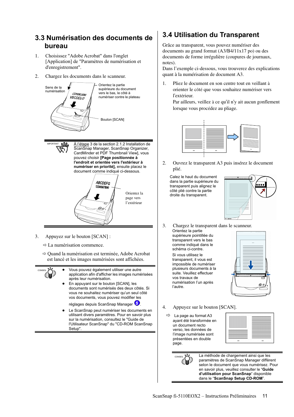 3 numérisation des documents de bureau, 4 utilisation du transparent | FUJITSU fi-5110EOX2 User Manual | Page 39 / 130