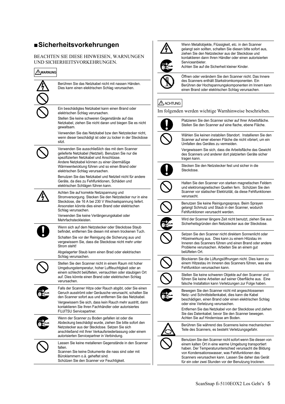 Sicherheitsvorkehrungen | FUJITSU fi-5110EOX2 User Manual | Page 59 / 130