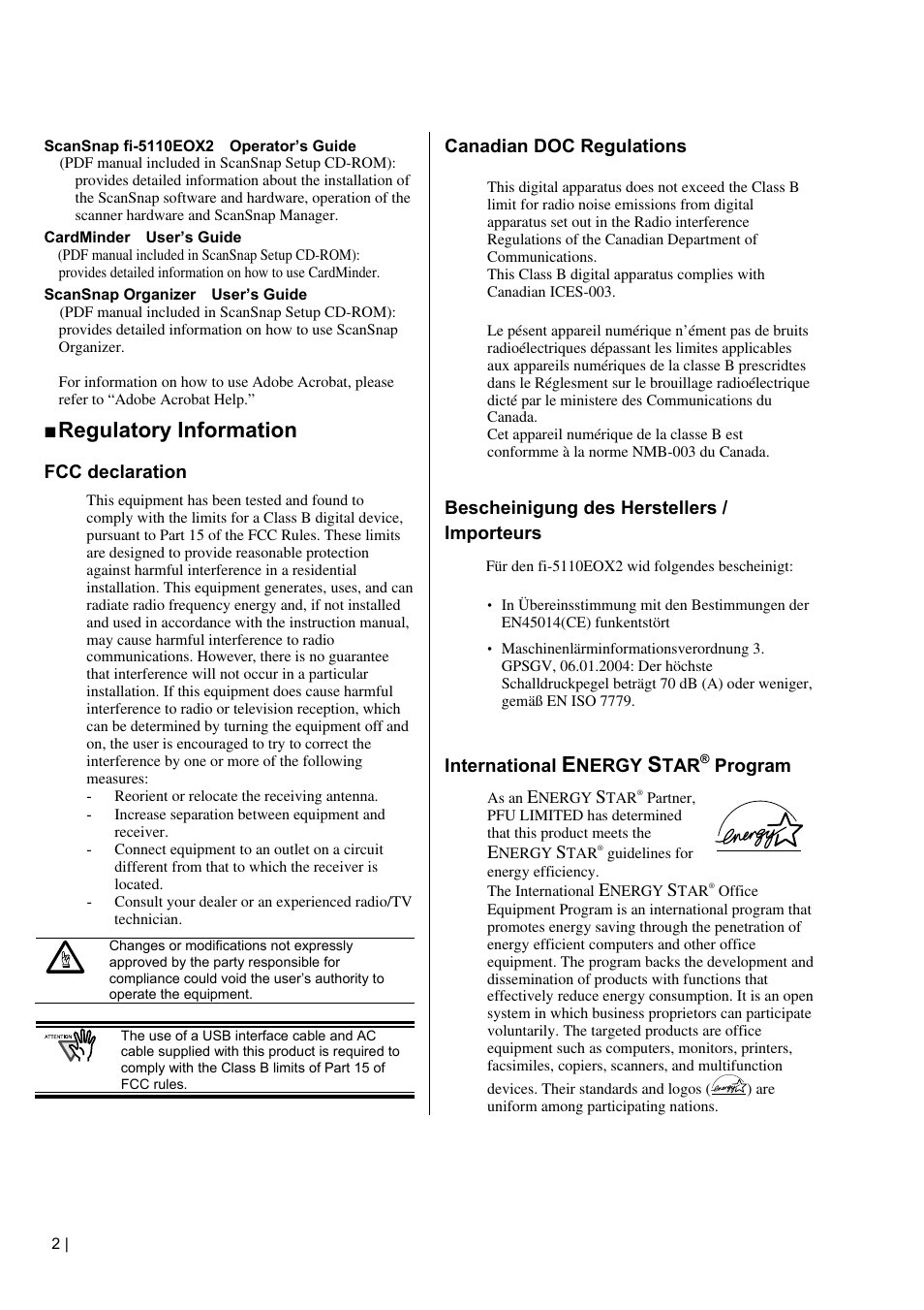Regulatory information | FUJITSU fi-5110EOX2 User Manual | Page 6 / 130