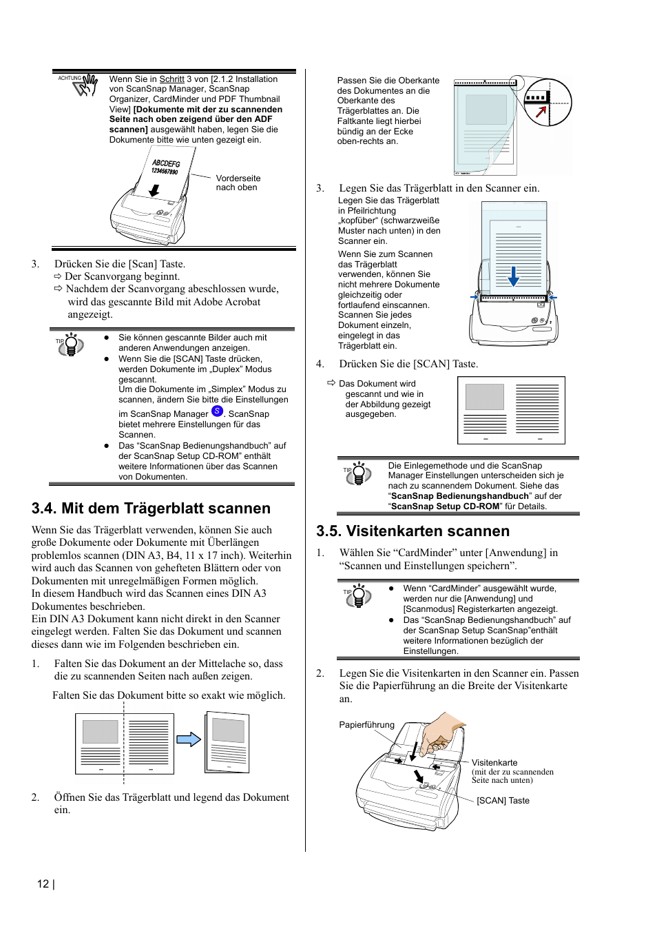 Mit dem trägerblatt scannen, Visitenkarten scannen | FUJITSU fi-5110EOX2 User Manual | Page 66 / 130