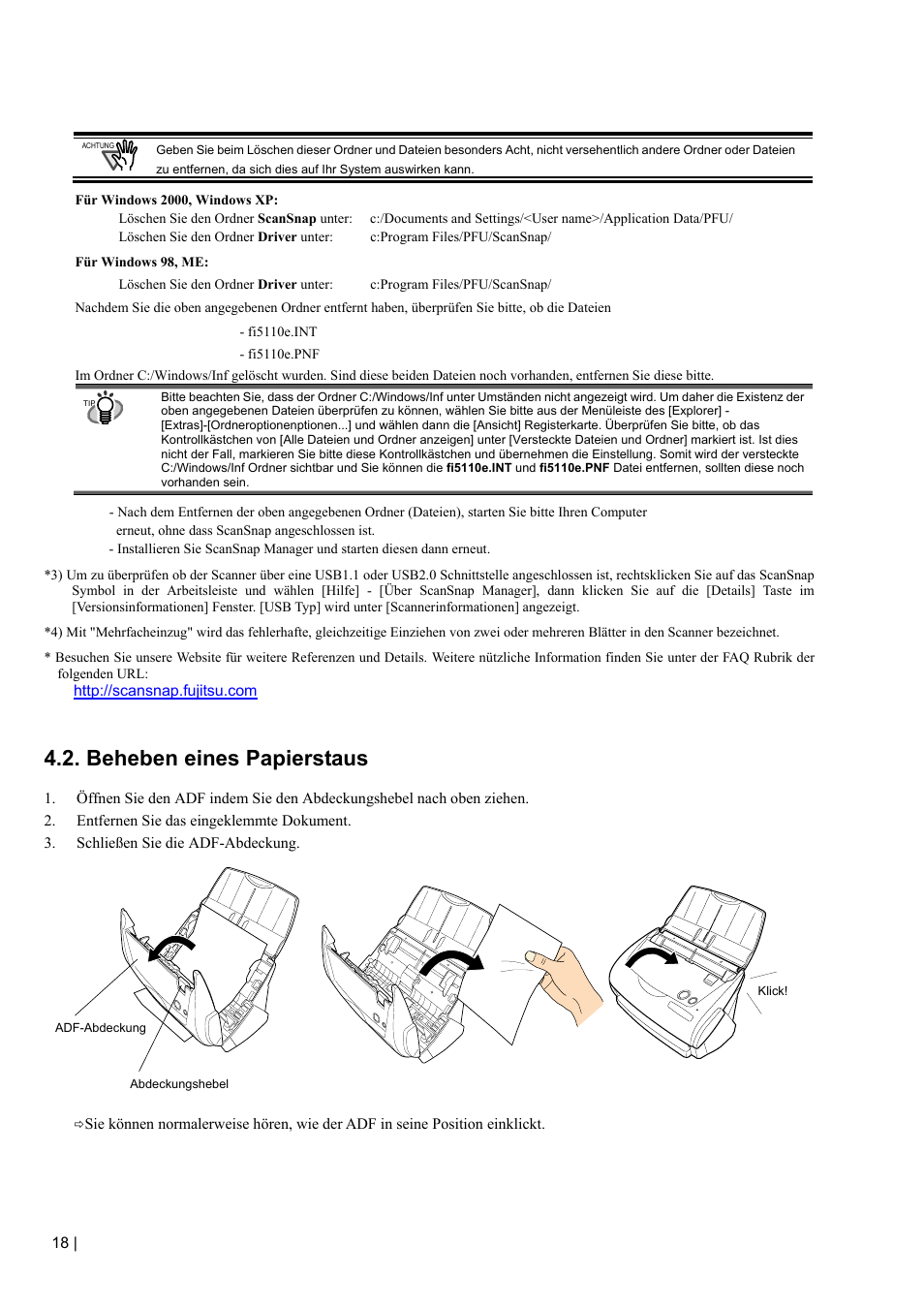 Beheben eines papierstaus | FUJITSU fi-5110EOX2 User Manual | Page 72 / 130
