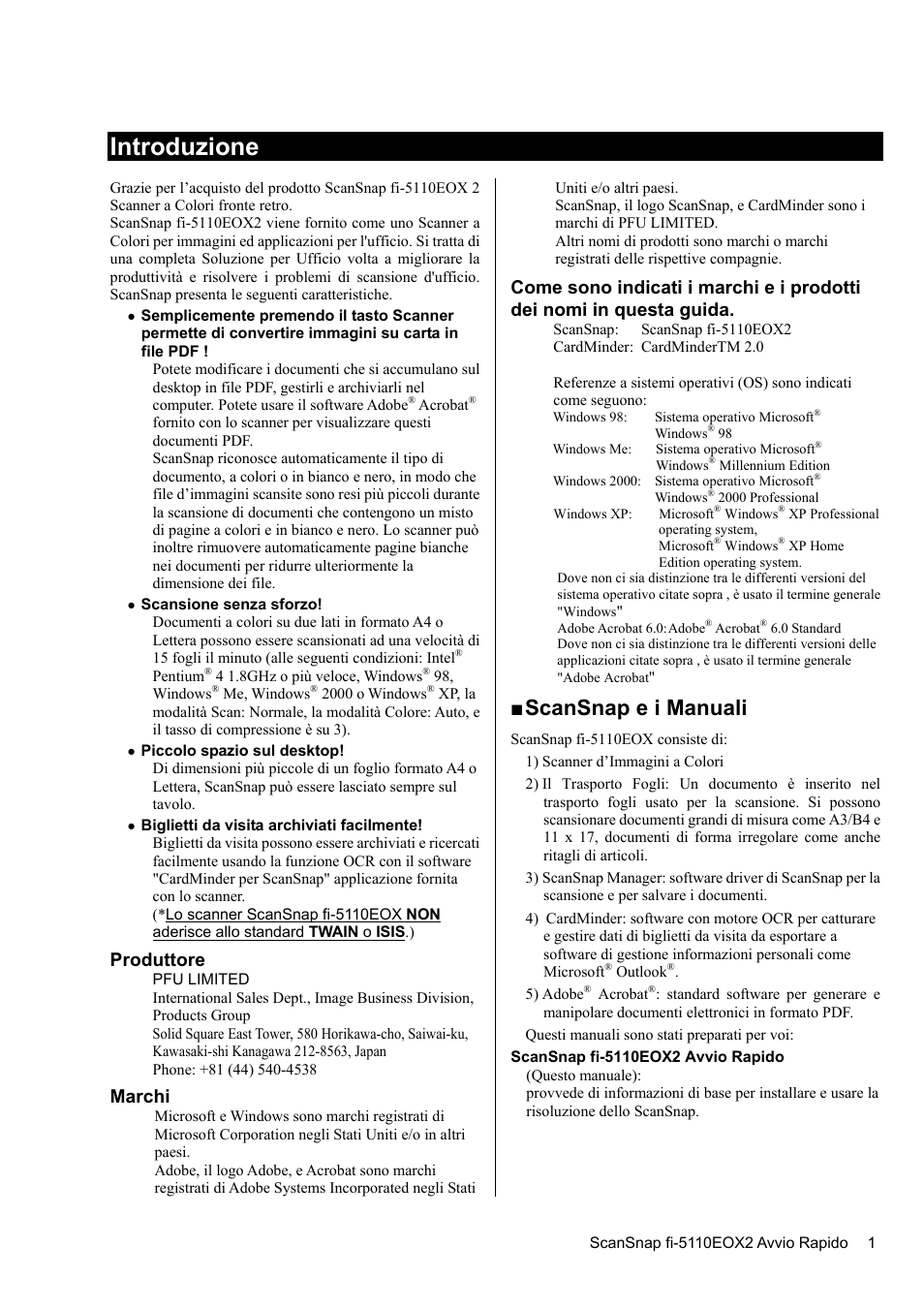 Introduzione, Scansnap e i manuali, Produttore | Marchi | FUJITSU fi-5110EOX2 User Manual | Page 81 / 130