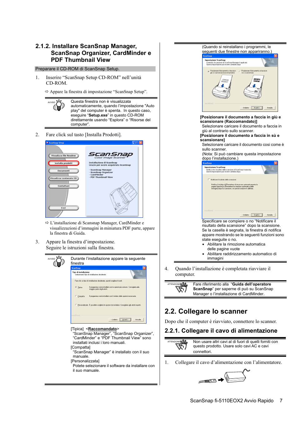 Collegare lo scanner, Collegare il cavo di alimentazione | FUJITSU fi-5110EOX2 User Manual | Page 87 / 130