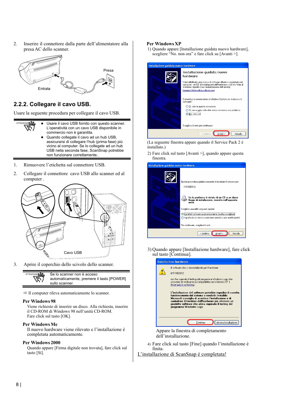 Collegare il cavo usb | FUJITSU fi-5110EOX2 User Manual | Page 88 / 130