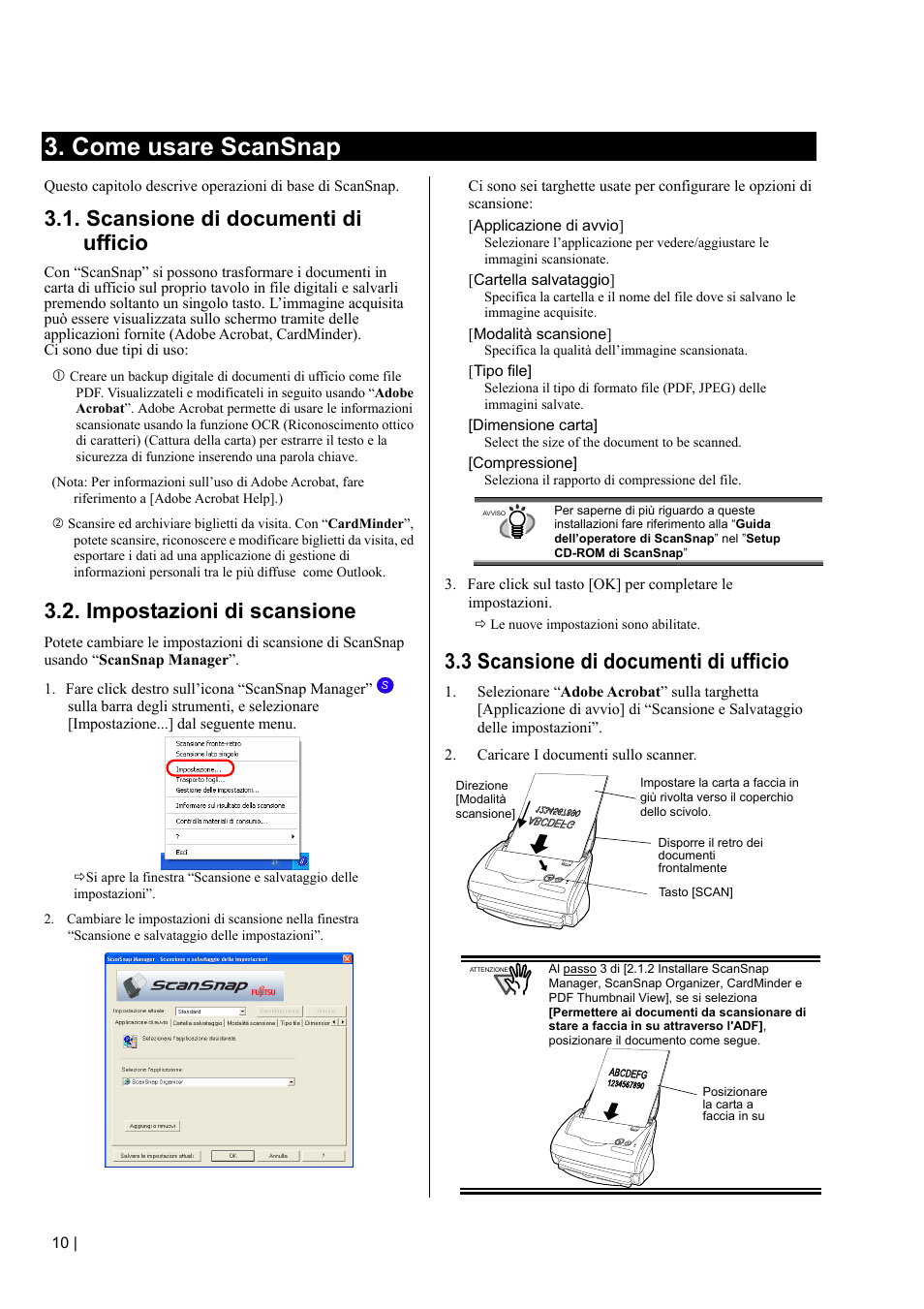 Come usare scansnap, Scansione di documenti di ufficio, Impostazioni di scansione | 3 scansione di documenti di ufficio | FUJITSU fi-5110EOX2 User Manual | Page 90 / 130