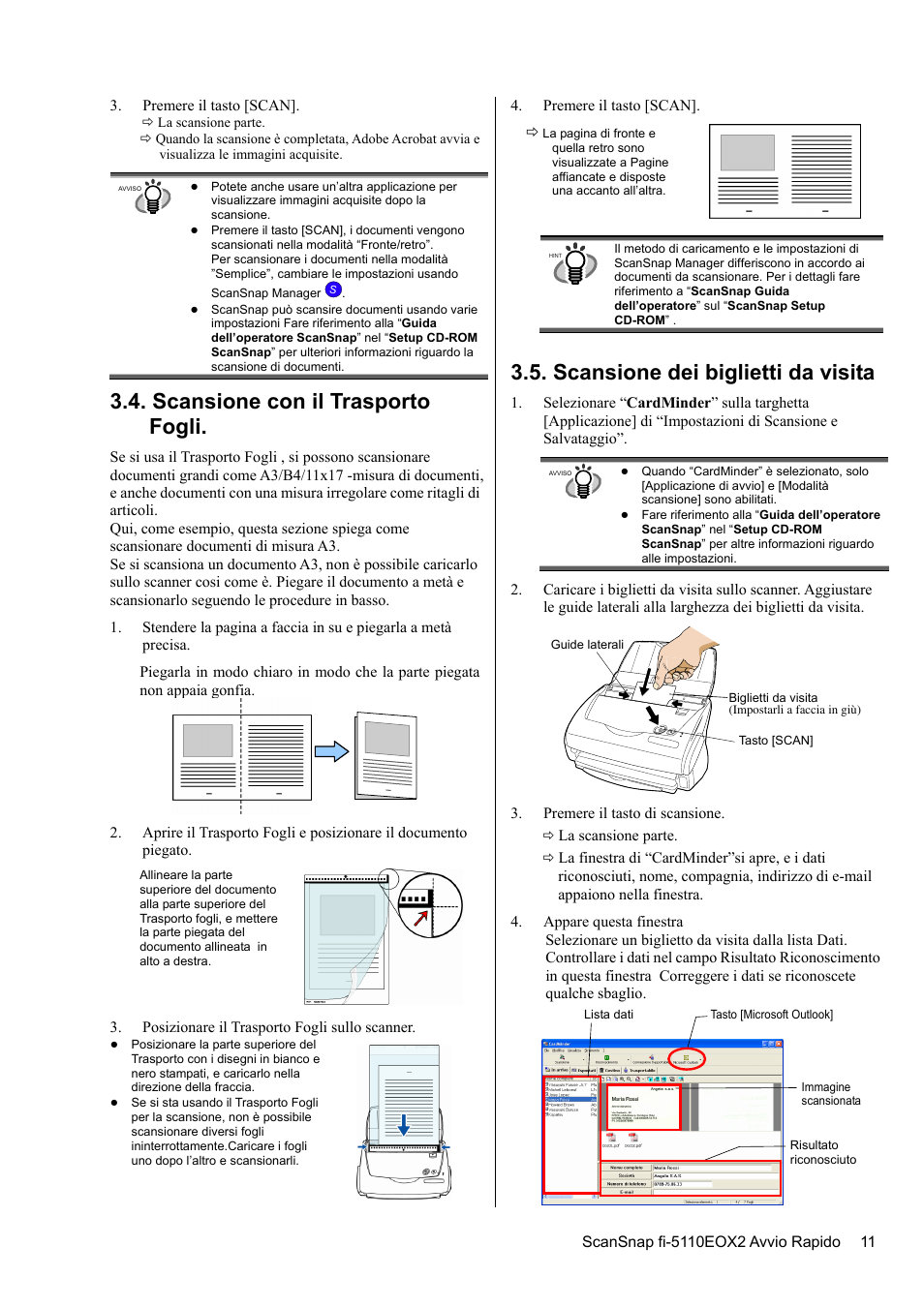 Scansione con il trasporto fogli, Scansione dei biglietti da visita | FUJITSU fi-5110EOX2 User Manual | Page 91 / 130