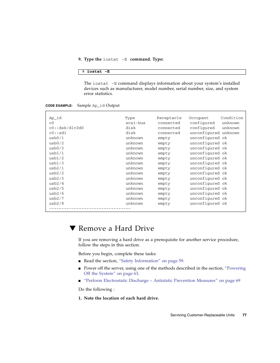 Remove a hard drive | FUJITSU SPARC T5440 User Manual | Page 103 / 214