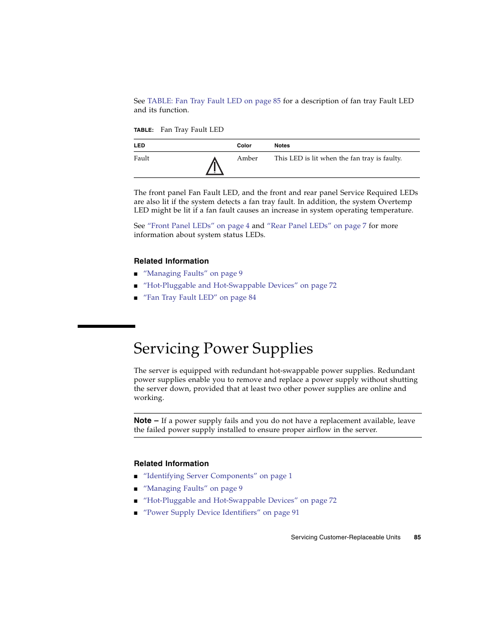 Related information, Servicing power supplies | FUJITSU SPARC T5440 User Manual | Page 111 / 214